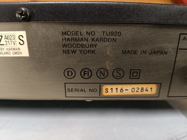 Harman Kardon TU920 - Vintage FM Stereo Tuner - Topmodel årgang 1987 - Billede 9
