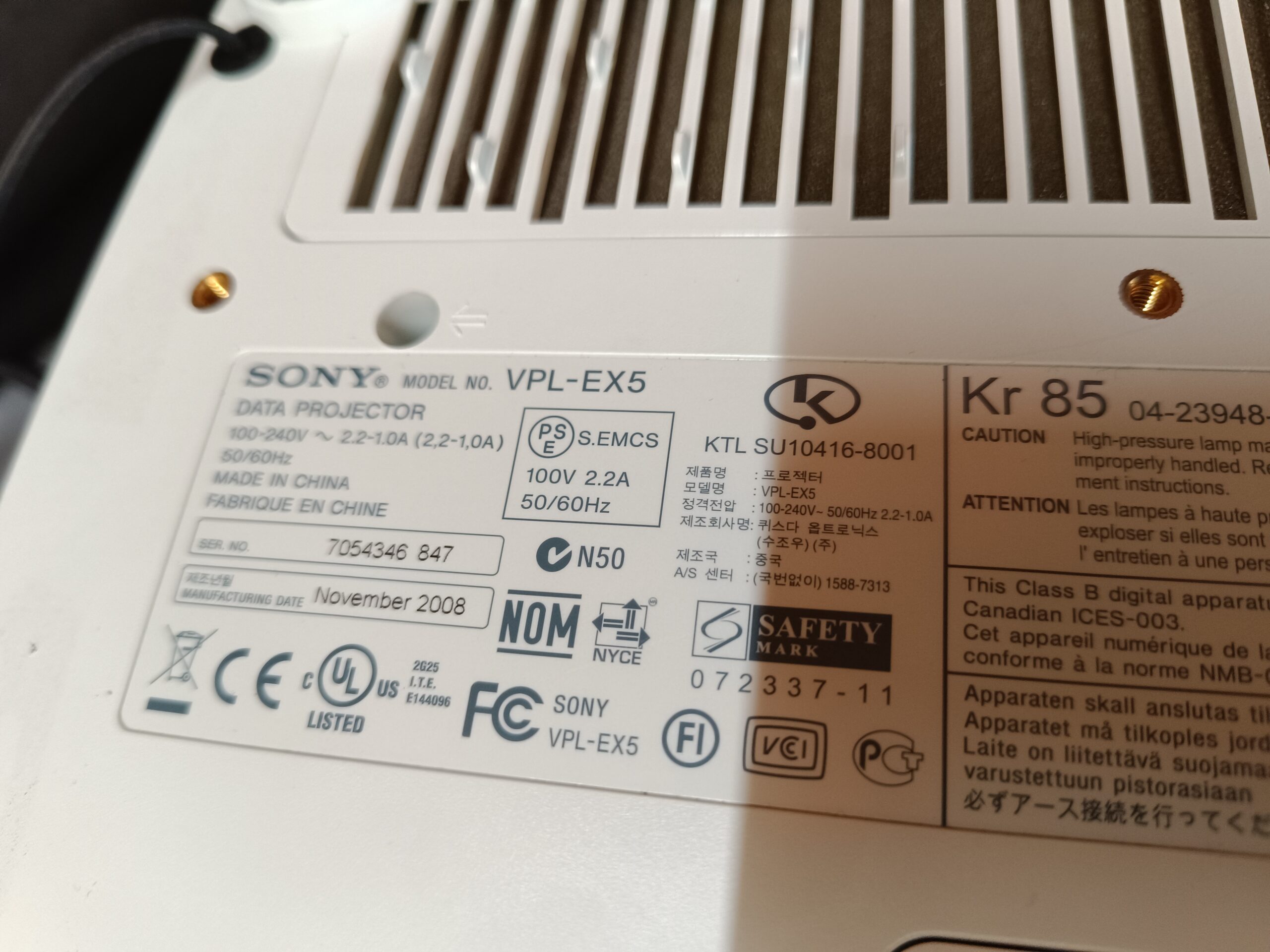 Sony VPL-EX5 Projector - XGA Conference Room Projector - Velholdt og velfungerende - Billede 8